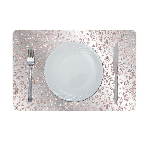 [HOM-Dan-01669] Glamour Glitter Metallic Mirror Look Printed Placemat Rose Gold 43.5x28.5Cm Aec_29612C