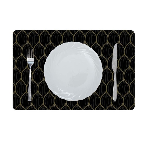 [HOM-Dan-01670] Glamour Pvc Printed Placemat BlackorGold 43.5x28.5Cm Rme_28711B