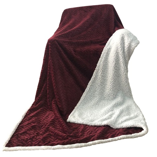 [HOM-Dan-01734] Solid Jacquard Flanel Plush Reverse Sherpa Blanket