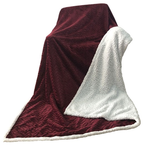 [HOM-Dan-01735] Solid Jacquard Flanel Plush Reverse Sherpa Blanket