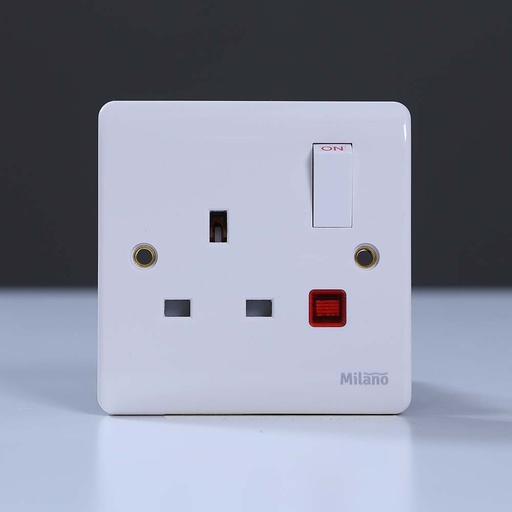 [ELE-Dan-01928] MILANO 13A SINGLE SWITCHED SOCKET WITH NEON_ WHITE