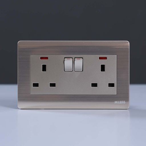 [ELE-Dan-01932] MILANO 13A 2 GANG SOCKET WITH NEON GD _A66_C14_