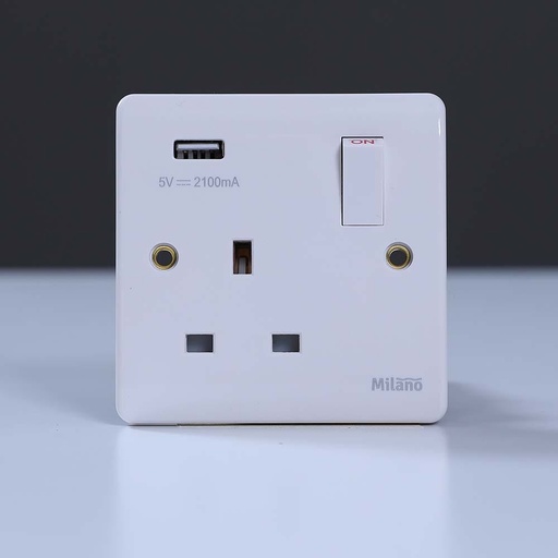 [ELE-Dan-01943] MILANO 13A 1GANG SWITCHED SOCKET_ 2_1 A USB OUTLET