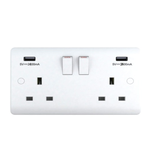 [ELE-Dan-01944] MILANO 13A 2GANG SWITCHED SOCKET_ 2_4 A USB OUTLET