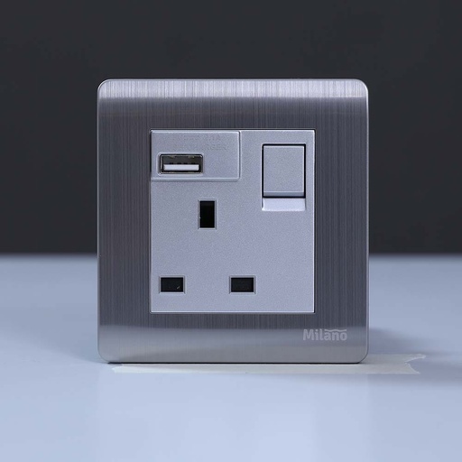 [ELE-Dan-01965] MILANO 13A SOCKET WITH NEON WITH USB SL