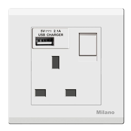 [ELE-Dan-01966] MILANO 13A SOCKET WITH NEON WITH USB MPW