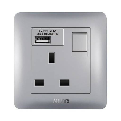 [ELE-Dan-02336] MILANO 13A SINGLE SWITCHED SOCKET  NEON WITH USB