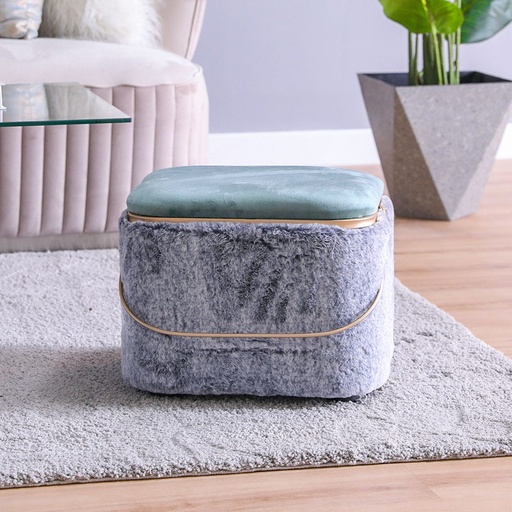 [FUR-Dan-00304] Santi Fur Pouf with Iron handle_Blue