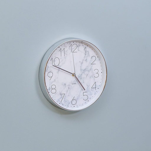 [HOM-Dan-00334] SS20 Stolpa Marble Look Wall Clock Silver 30x30x4cm