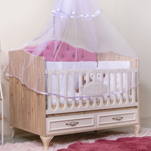 [BED-Dan-00357] Golden Crib 80x130 with 2 Drawers and Led