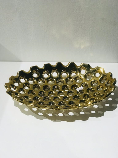 [Hom-ova-05519] Ceramic Golden Jali Dish Oval  (B)