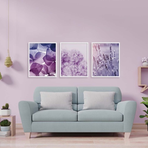 [HOM-Dan-00602] AW21 Gallery Purple Multi Flower Set 3 Framed Art
