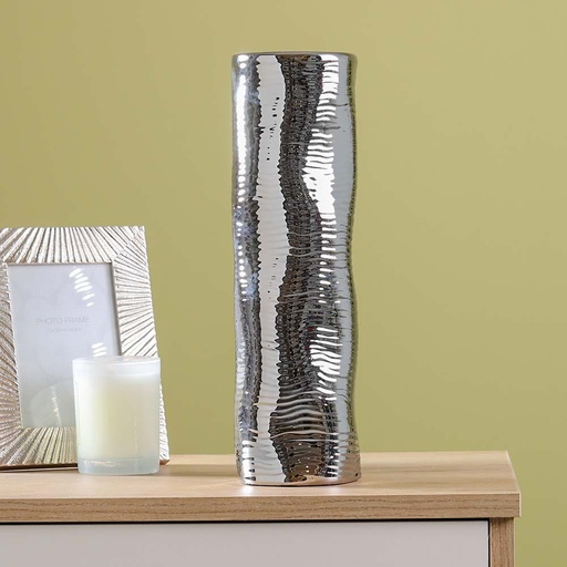 [HOM-Dan-00631] SS22 Cellena Stripe Vase Silver 10x34CM