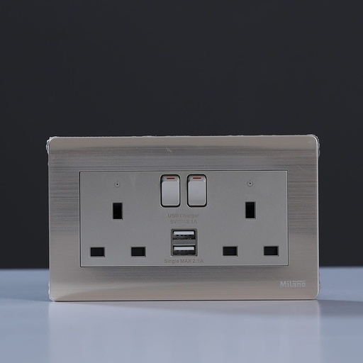 [ELE-Dan-00678] MILANO 13A 2 GANG SOCKET WITH NEON